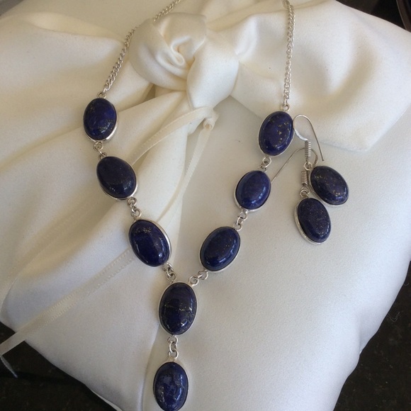 Sterling Silver Lapis Lazuli Necklace & Earrings Set 20” - Picture 13 of 14